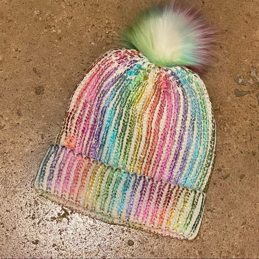 CHILDREN’S PLACE Colorful Metallic Pom Pom Beanie Size L/XL